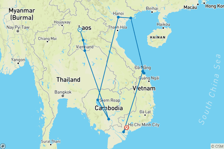 Map of Highlights of Indochina (private tour)