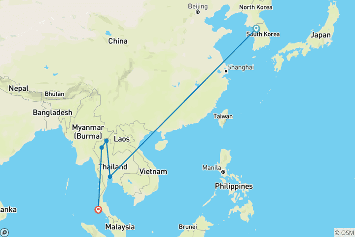 Carte du circuit CORÉE DU SUD ET THAÏLANDE 14 JOURS