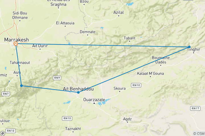 Map of One Week in Morocco: Sahara & Todra Gorge