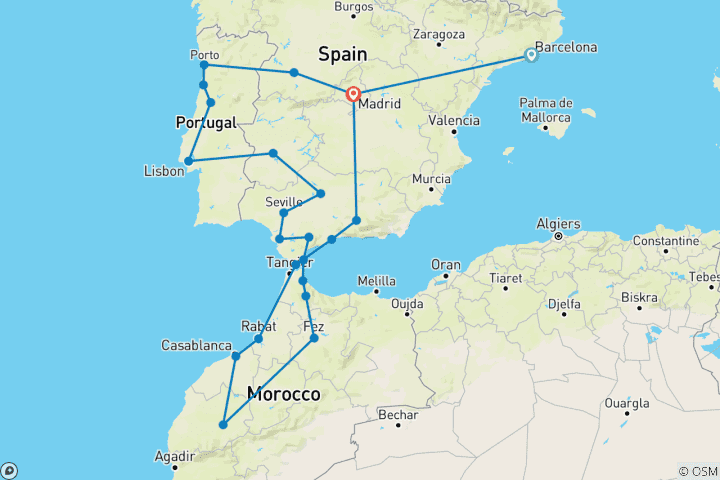 Map of Spain, Portugal & Morocco Encompassed - 23 days