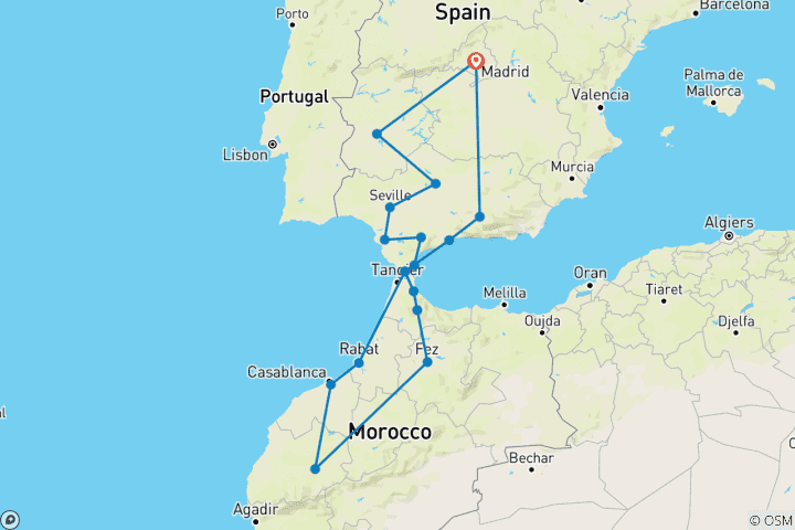 Map of Madrid, Southern Spain & Morocco - 16 days