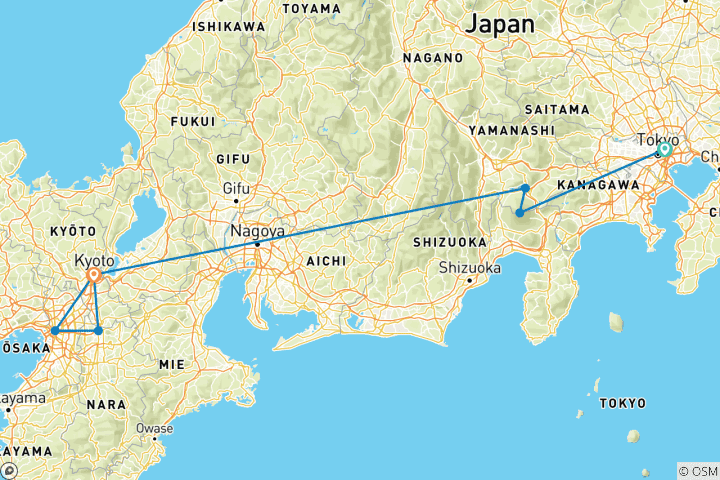 Map of 8 Day Best of Japan Tour Package