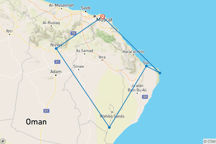 Karte von Oman - Zwischen Wüste und Bergen - Selbstfahrer-Reise