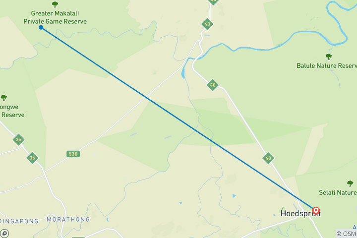 Carte du circuit Expédition de conservation de la nature sauvage en Afrique du Sud