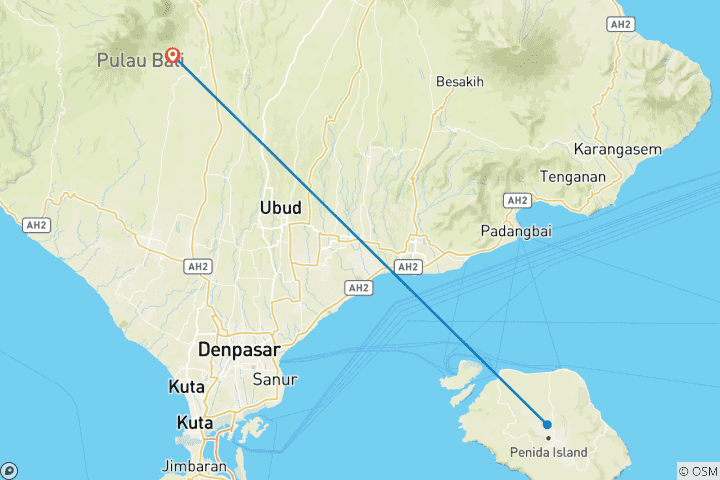 Karte von Bali mit Ost Nusa Penida, Atuh Beach & Diamond Beach 5 Tage