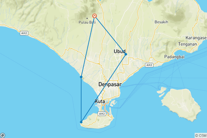 Map of 5 Days in Bali including Tanah Lot & UNESCO Heritage Tour.