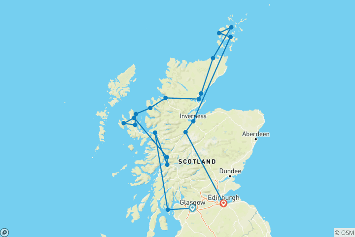 Map of Scottish Isles & Glens - 12 Days/11 Nights