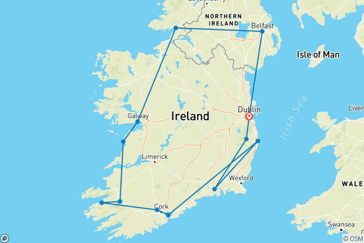 Carte du circuit Aventure irlandaise - 9 jours/8 nuits (13 destinations)