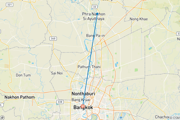 Karte von Bangkok mit Ayutthaya Historical Park, Wat Pho, Wat Arun und Maha Nakhon SkyWalk 5 Tage