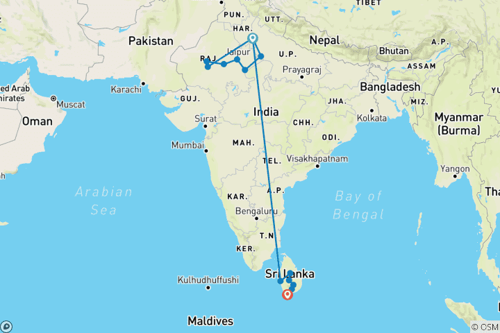 Carte du circuit L'expérience de l'Inde et du Sri Lanka