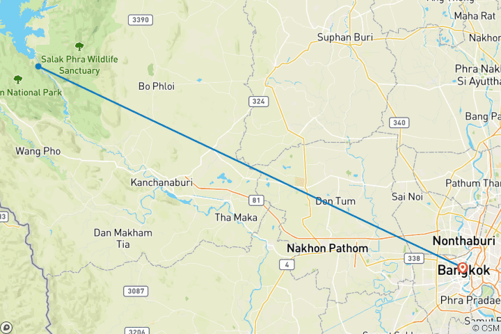 Map of 5 Days in Bangkok including Elephant Sanctuary & Erawan Waterfall , Grand Palace with 2 temples
