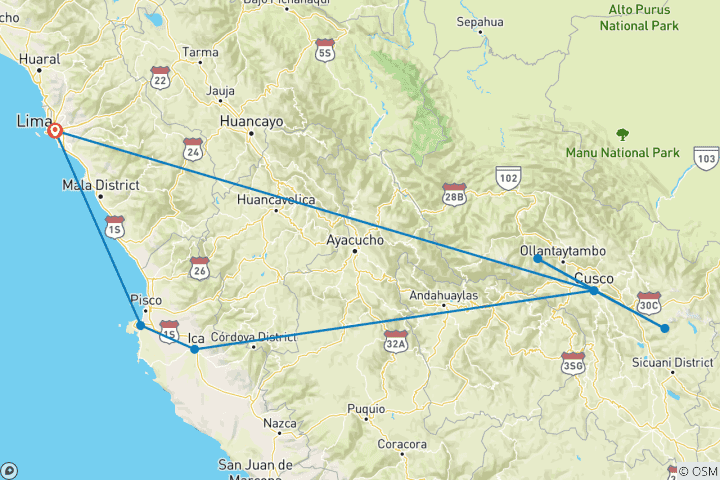 Mapa de 8 Días Perú Activo