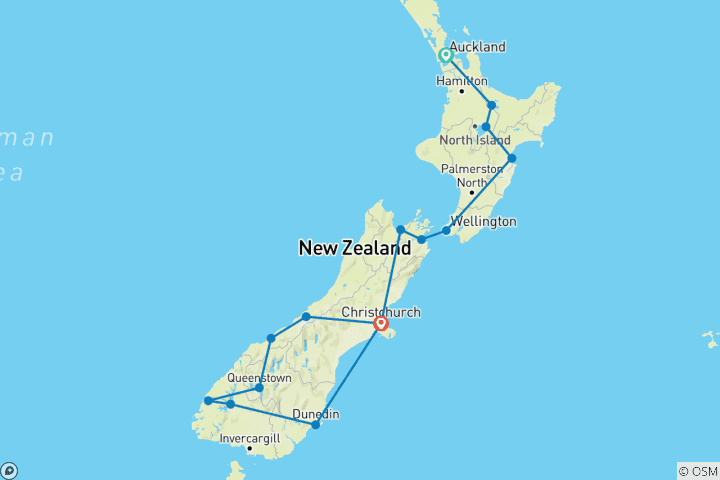 Carte du circuit Circuit ultime de 17 jours en Nouvelle-Zélande