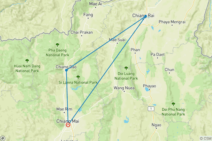 Map of 5 Days in Chiang Mai including Chiang Rai Temples: White Temple, Blue Temple & Black House and More