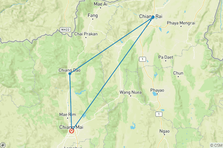 Map of 5 Days in Chiang Mai including Chiang Rai Temples: White Temple, Blue Temple & Black House and More
