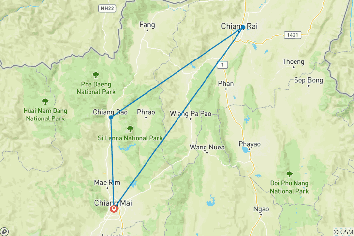 Kaart van 5 Dagen in Chiang Mai inclusief Chiang Rai Tempels: Witte Tempel, Blauwe Tempel & Zwart Huis en meer