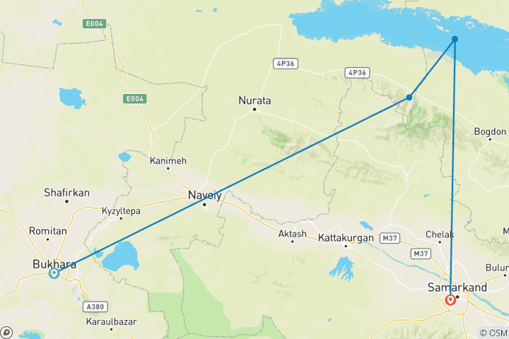 Carte du circuit 3 jours d'hébergement chez l'habitant dans les montagnes de Nuratau