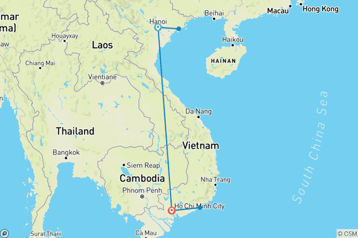 Karte von Vietnam als Strandparadies 9 Tage