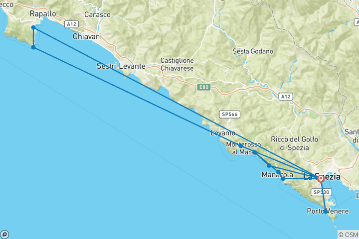 Mapa de La Riviera italiana: Aventura en Portofino y Cinque Terre