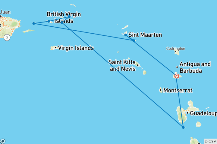 Map of Discover the Yachting Islands of the Caribbean 2024 - 15 Days (10 destinations)