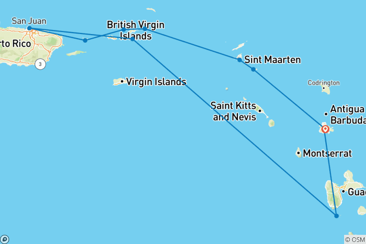 Map of Discover the Yachting Islands of the Caribbean 2025 - 15 Days (22 destinations)