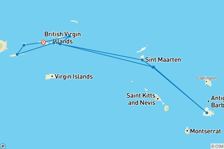 Map of Discover the Yachting Islands of the Caribbean 2024 - 15 Days (11 destinations)