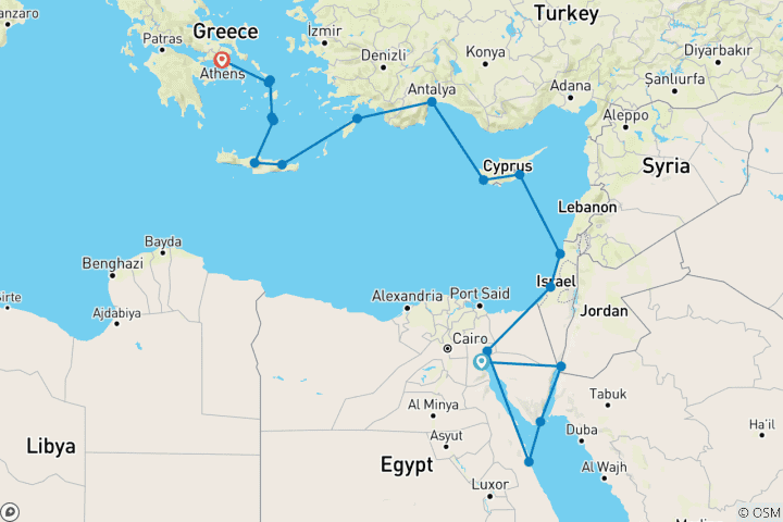 Carte du circuit Découvrez les trésors anciens de la Méditerranée et de la mer Rouge