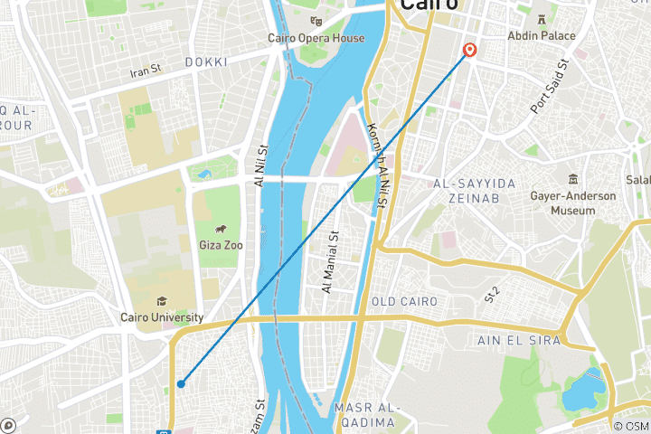 Carte du circuit 6 jours en Egypte avec le Vieux Caire, les Pyramides et le Nil.