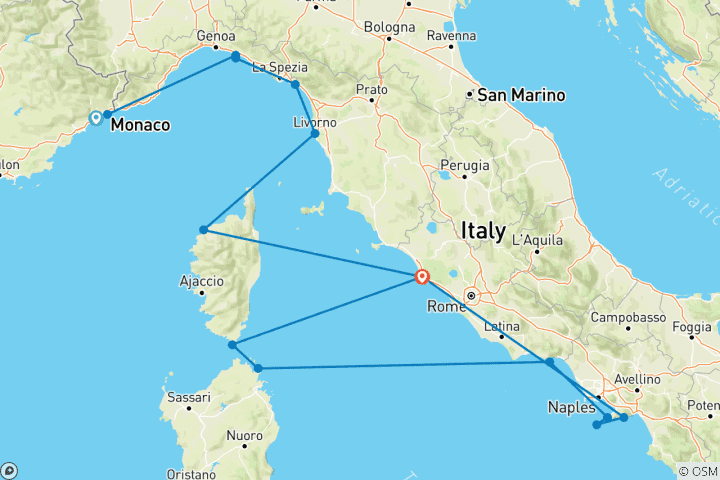 Karte von Entdecken Sie die Schönheiten der italienischen und französischen Küsten 2026