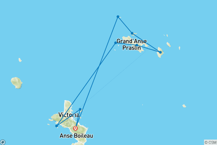 Map of Seychelles Island hopping