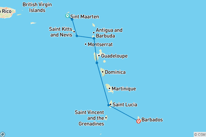 Map of Eastern Caribbean with St. Barths 2025-2026