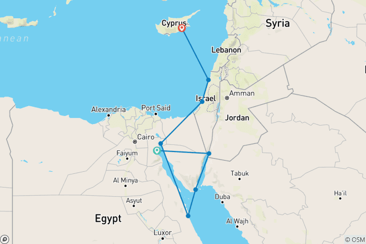 Carte du circuit De l'Égypte à Chypre via le canal de Suez