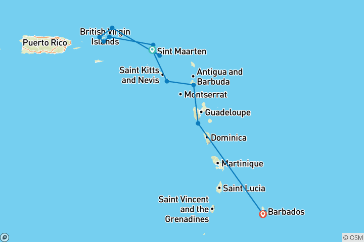 Map of Discover the hidden treasures of the Caribbean 2025-2026 - 22 Days (from Marigot to Bridgetown)