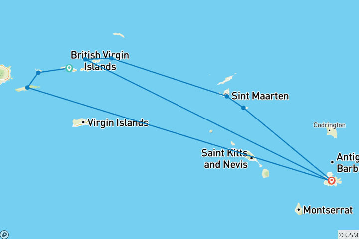 Map of Caribbean Yachting Hideaways 2024 - 8 Days (9 destinations)