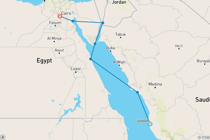 Kaart van Van Saoedi-Arabië tot Egypte