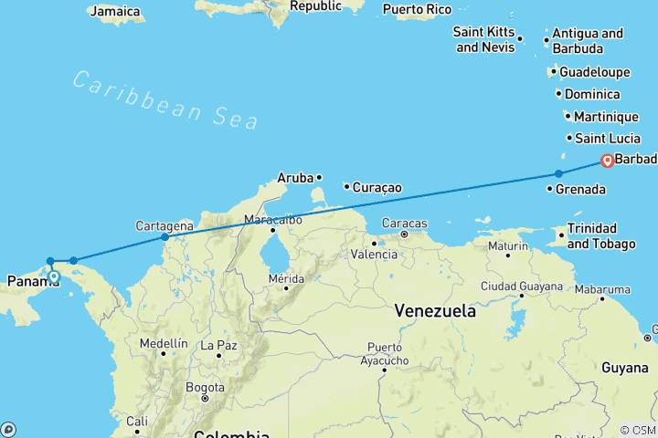 Carte du circuit Canal de Panama et les îles séduisantes des Caraïbes