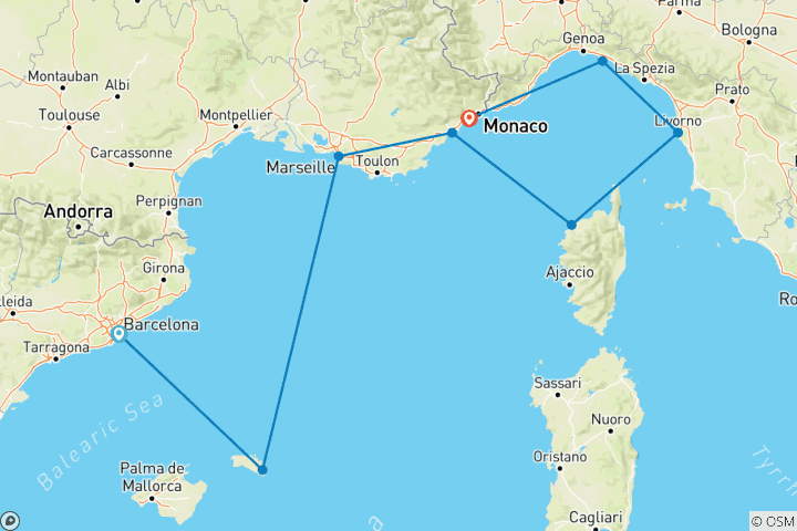 Mapa de Encantadora Provenza, Toscana y Costa Azul 2026 - 8 Días (from Barcelona to Bonito)