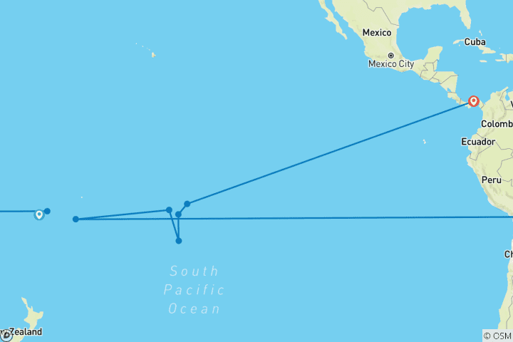 Carte du circuit Trésors ultimes de la Polynésie française et des îles du Pacifique Sud