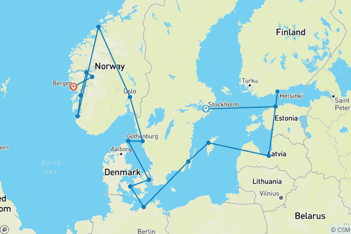 Carte du circuit Les merveilles de la Baltique et des pays nordiques : Stockholm, Copenhague et les fjords norvégiens