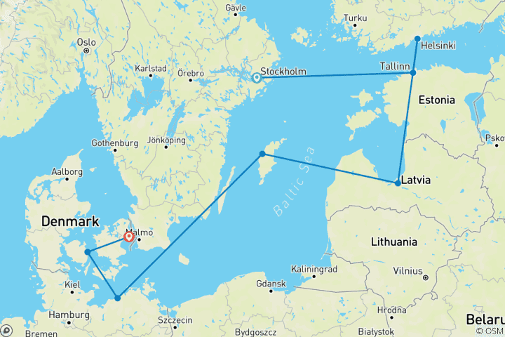 Map of Baltic Splendor: Stockholm to Copenhagen