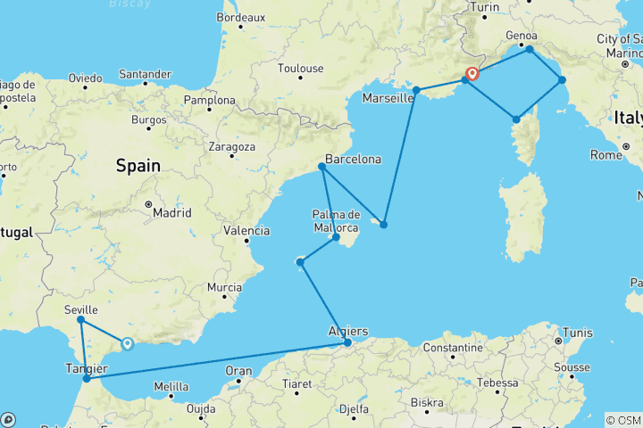 Carte du circuit Les plus grands délices de la Méditerranée : Espagne, Italie et France