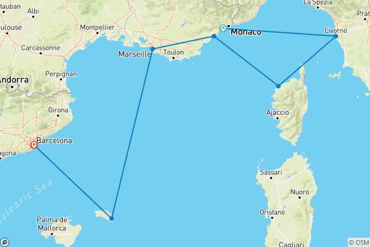 Mapa de Encantadora Provenza, Toscana y Costa Azul 2026 - 8 Días (from Bonito to Barcelona)