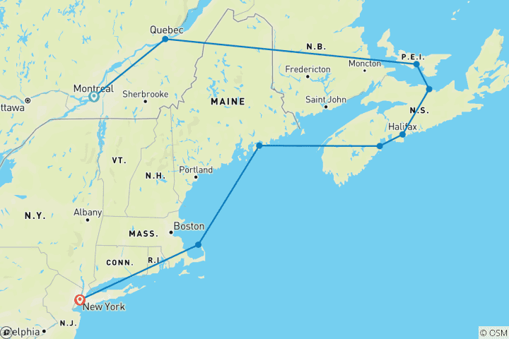 Mapa de Follaje Otoñal de Canadá y la Costa Este de Estados Unidos