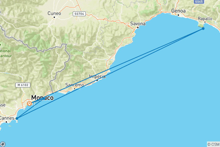 Mapa de De Portofino a Mónaco durante el Grand Prix