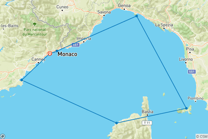 Mapa de Joyas de la Riviera: Córcega y Elba al descubierto