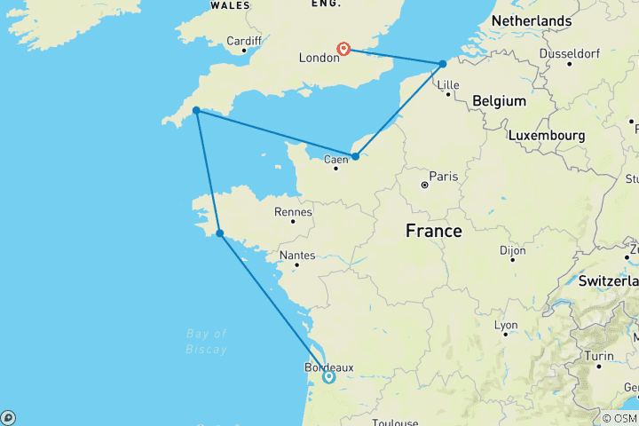 Carte du circuit Merveilles d'Europe : de Bordeaux à Londres