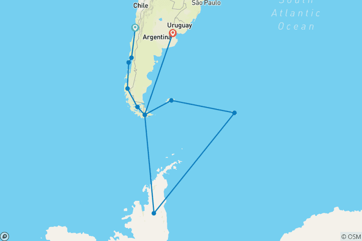 Kaart van Ultieme Chileense Fjorden, Gletsjers & Antarctische Wildlife Ontdekkingsreis