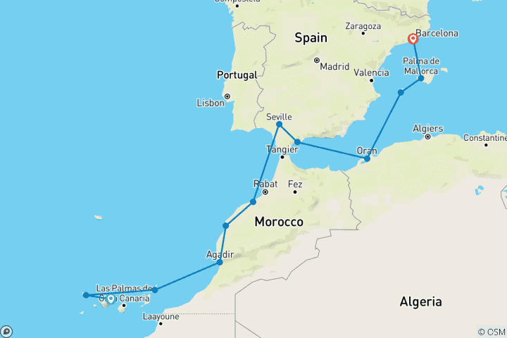 Carte du circuit Bijoux d'Espagne et du Maroc