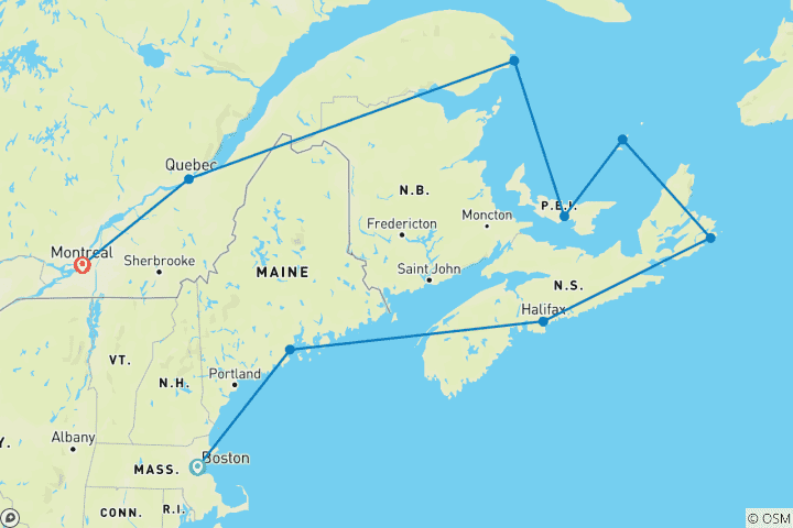 Carte du circuit Contrastes du Canada et du fleuve Saint-Laurent