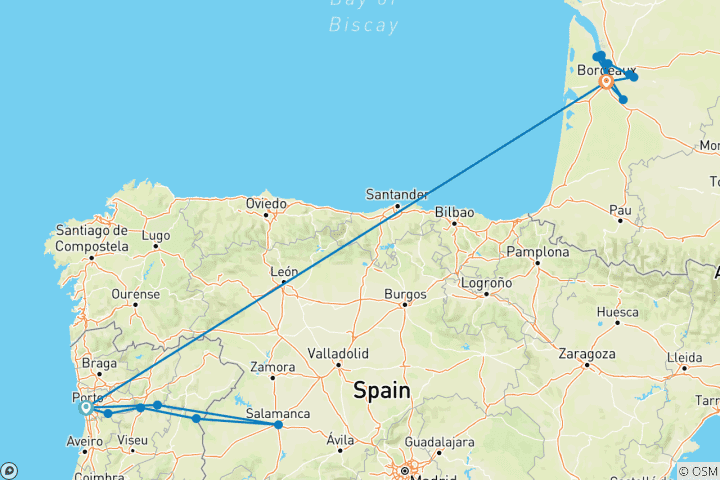 Carte du circuit Bordeaux et Douro 2025|2026 - 21 jours